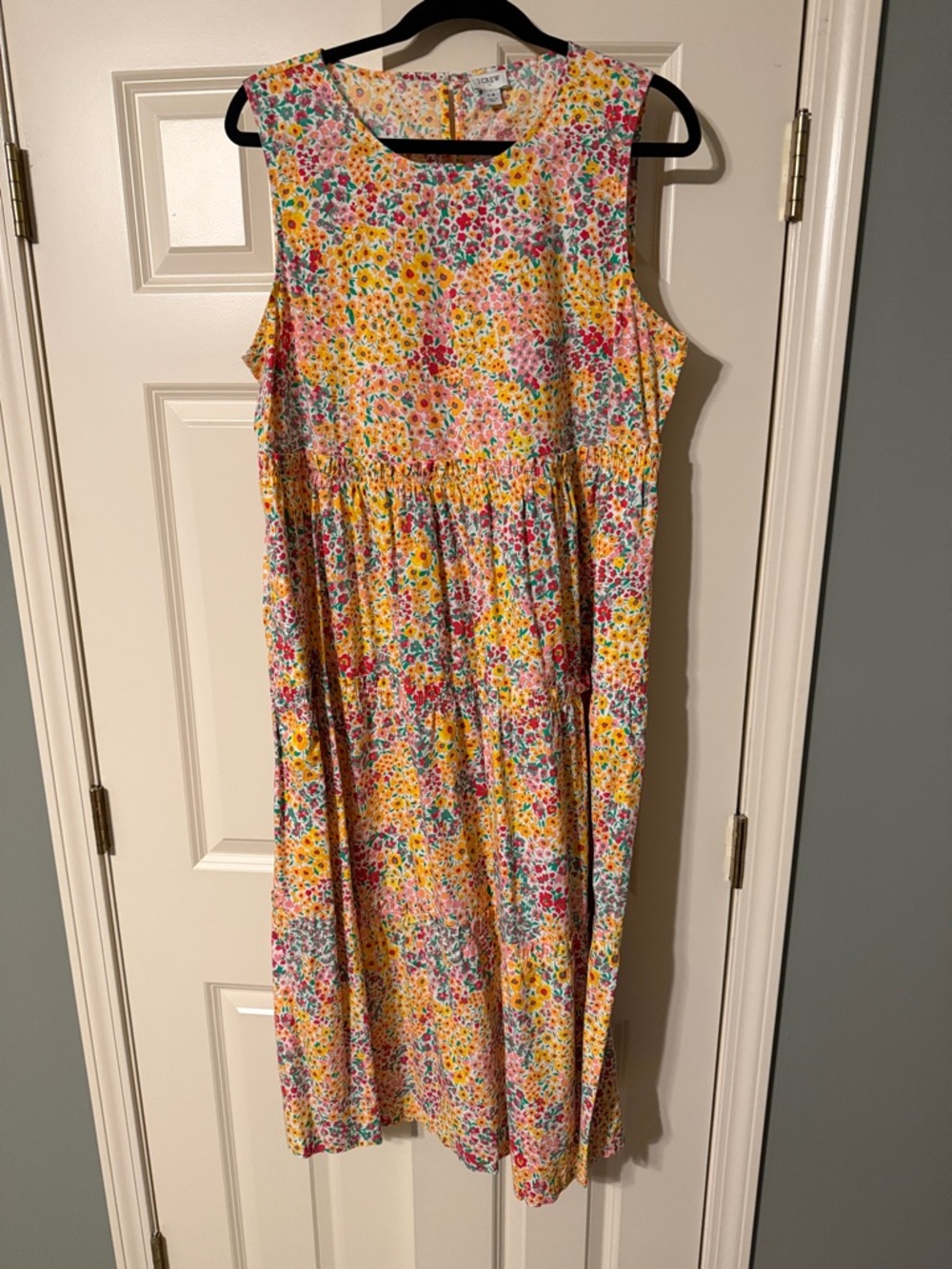 Sleeveless Floral Midi Dress in Yellow Pink and green